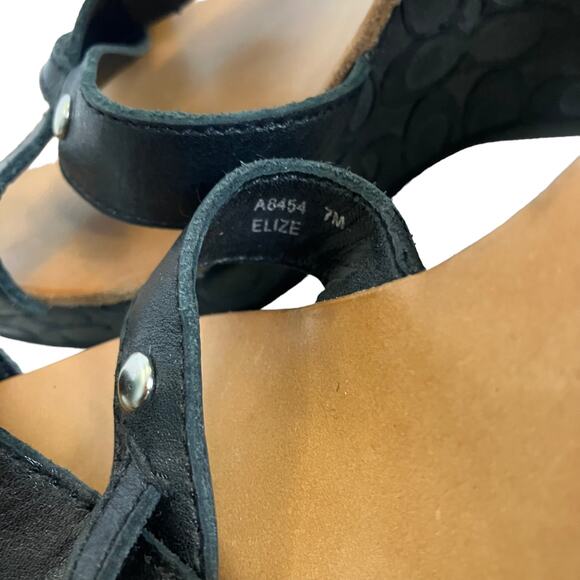 Coach Womens Elize Black Leather Signature Wedge Open Toe Strap Sandals Size 7M - Picture 13 of 13